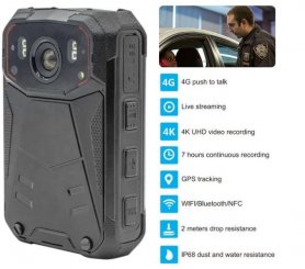 BODYCAM 4K felbontású testkamera 4G / NFC / WIFI / BT támogatással + 32 GB + IR LED