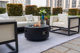 Kleiner Gaskamin für draußen - tragbarer Feuerplatz aus Beton, Couchtisch 80x40cm - OMUR