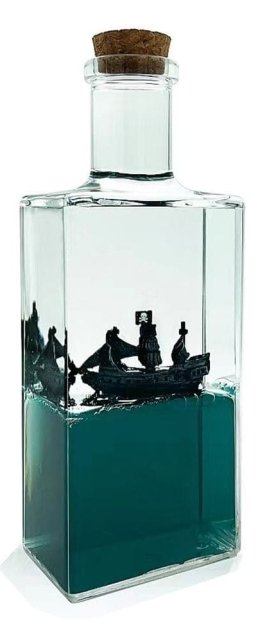 Kalózhajó palack - fekete gyöngy 17 cm-es üvegben