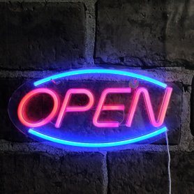 Neonowy szyld OPEN - świecąca tablica LED