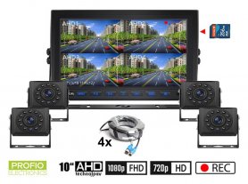 Ensemble caméra machine AHD avec enregistrement sur carte SD - 4x caméra HD avec 11 LED IR + 1x moniteur hybride 10" AHD