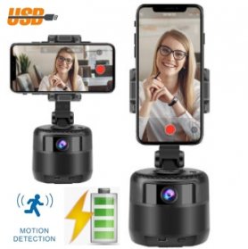 Selfie holder - Smart automatisk motoriseret roterende stativ til mobiltelefon + 2MP webcam