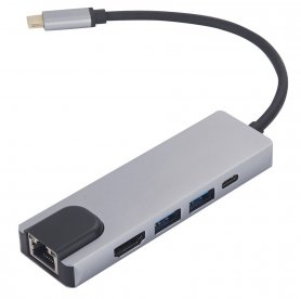 HUB 5 इन 1 - USB-C, LAN, HDMI, 2x USB 3.0