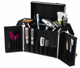 Friseurkoffer (Koffertasche) – Luxuriöser tragbarer Faltkoffer aus Aluminium + Leder