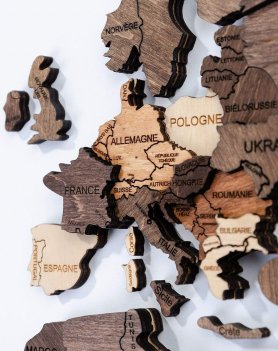 Harta lumii 3D pe perete - hartă din lemn 100 cm x 60 cm