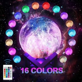 3D місячна лампа - нічна лампа Galaxy з 16 кольорами + пульт дистанційного керування