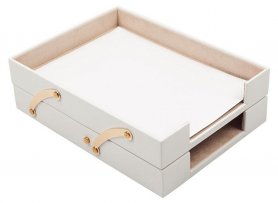 Letter trays - luxury office document tray (white leather) + gold accessories (Handmade)