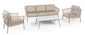 豪华花园座椅 - 现代奶油色 5 人沙发套装 + 咖啡桌