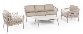 Salon de jardin de luxe - Ensemble canapé moderne couleur crème pour 5 personnes + table basse