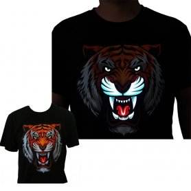 Світлодіодна футболка - Тигр (Голова), що світиться + миготлива футболка