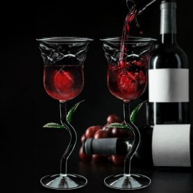 Poháre na víno v tvare ruže  - Darčekový set vínových pohárov ruža 2ks