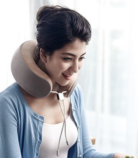 Rounded neck pillow with integrated intelligent massager - iNeck3