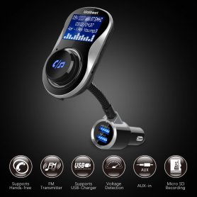 Pemancar fm nirkabel dengan panggilan Bluetooth dan dekoder MP3 / WMA + 2x pengisi daya mobil USB