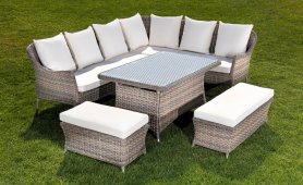 Rattan garden furniture - Aluminum/rattan corner set - seating for 12 people + table