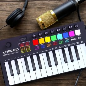 Piano digital Elektronik - 25 tombol MIDI + 8 bantalan drum - Keyboard dengan bluetooth