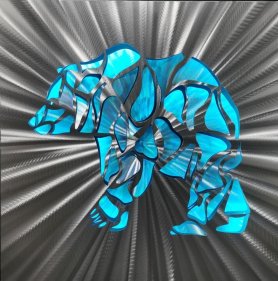 Arte decorativa de parede em metal - (alumínio / prata) - Luz de fundo LED RGB 20 cores - Urso 50x50cm