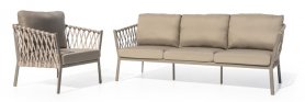 Prabangi sodo sėdynė - Modernus kreminės spalvos sofos komplektas 5 žmonėms + kavos staliukas