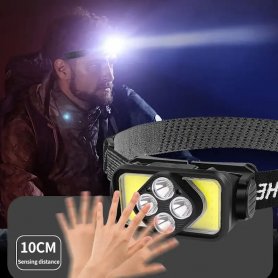 Head torch - LED Headlamp White/Red - Extra powerful rechargeable with 6 modes