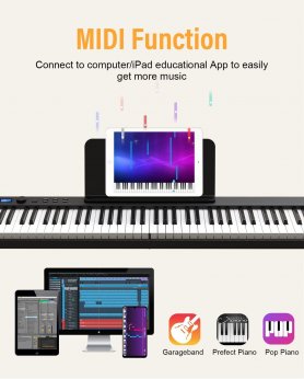 Sammenleggbart keyboard (digitalt piano) 123 cm med 88 tangenter + Bluetooth + Midi + Opptak