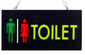 LED-lyspanel med "TOILET" -tegn 43 cm x 23 cm