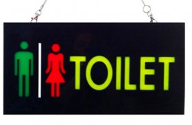 Světelný LED panel s nápisem "TOILET" 43 cm x 23 cm