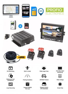 4 Kameras DVR SET für Auto WiFi 4G SIM FULL HD + SD-Kartenunterstützung bis zu 256 GB + 2 TB Festplatte – PROFIO X7