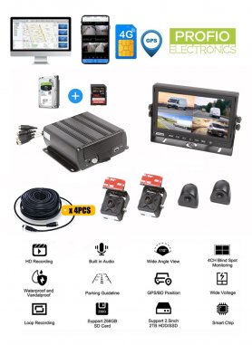 SET DVR 4 telecamere per auto WiFi 4G SIM FULL HD + supporto scheda SD fino a 256GB + 2TB HDD - PROFIO X7