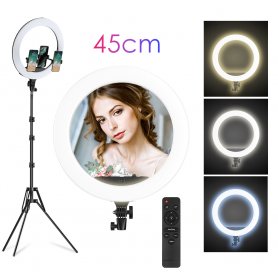 Anillo de luz con soporte (trípode) de 72 cm a 190 cm - Lámpara circular LED para selfies de 45 cm de diámetro