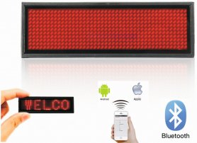 LED navneskilt Bluetooth programmerbar via smartphone - RØD 9,3 cm x 3,0 cm