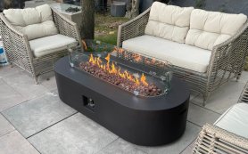 Gas-Feuerstelle - Luxus-Beton-Außentisch + Feuerstelle 158x70cm - SOLINO schwarz