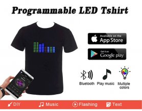 LED RGB barvna programabilna LED majica Gluwy prek pametnega telefona (iOS/Android) - večbarvna