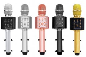 Microfone karaokê 5W com alto-falante Bluetooth e suporte para smartphone