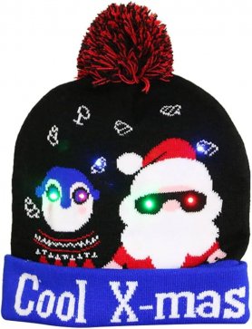 قبعة صغيرة بوم بوم - قبعة عيد الميلاد الشتوية تضيء بمصابيح LED - COOL X-MAS