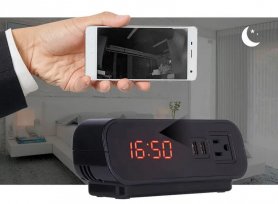 WIFi Alarm clock camera FULL HD + IR LED + two-way communication + 2xUSB charging slot