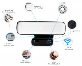 Motion sensor camera PIR with FULL HD + Wifi + LED light 16W + IR night vision + Siren + Speaker