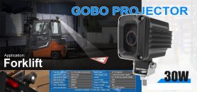 GOBO projector for forklift trucks 10-80V with IP67 - 30W warning logo projection up to 10M