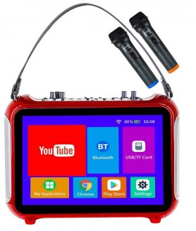 Set portabel sistem pesta karaoke - speaker 20W + layar sentuh 12" + 2 mikrofon bluetooth