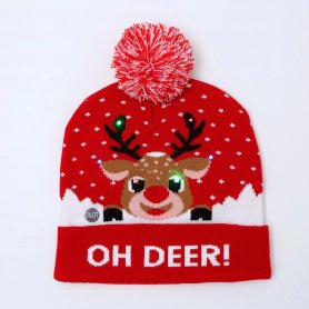 绒球圣诞帽 - LED 发光毛线帽 - OH DEER