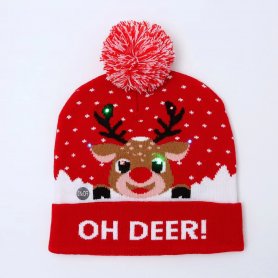 Коледна шапка с помпон - Светеща шапка с LED - OH DEER