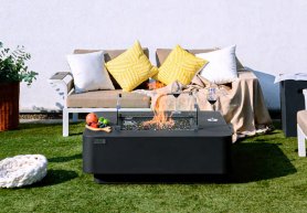 Mesa de centro de jardín para la terraza + chimenea de gas 2 en 1 - Gris oscuro