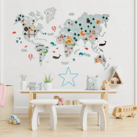 Carte du monde pour enfants au mur 2D - ROSE 200x120cm