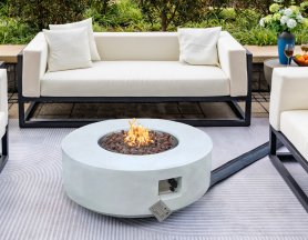 Gartenkamin - Tragbarer Gas-Feuerplatz für den Garten mit Betontisch 102x35 cm SIRACUSE beige
