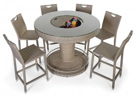 BAR rattan rundt bord EKSKLUSIV med parasol + 6 stole