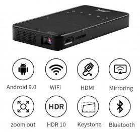 Projektor mini poket WiFi SMART dengan resolusi 4K + LED + Android 9.0 sehingga 120" pepenjuru