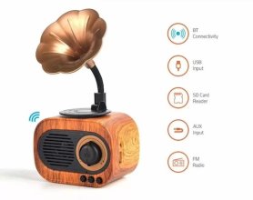 Riċevitur tar-radju Bluetooth - disinn retro vintage tal-injam bil-Bluetooth + FM/AM radju/AUX/USB disk/Micro SD