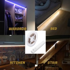 LED strip 1M for kitchen, bed, staircase with motion sensor for 4xAAA batteries - PACK