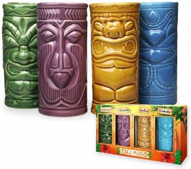 Tazas Tiki - Vasos de cerámica para cóctel - Juego de 4 piezas