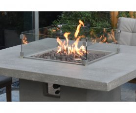 Table à manger extérieure avec foyer - Foyer au gaz de luxe (forme rectangulaire en béton)