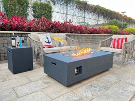 Feuerstelle Tisch - Luxus rechteckiger Gaskamin aus Beton + Tisch 140x70 cm GAUCHO grau