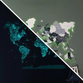 Mapa LED de colores para pared de madera 3D gris - (Aplicación móvil + control remoto) - 250x160 cm